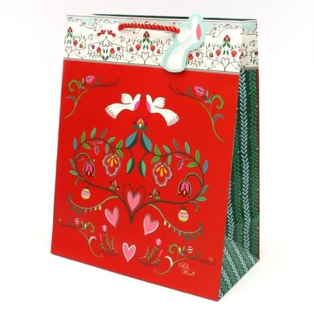 Pioneer Woman Christmas Gift Bag 5ct Set Foil or Glitter Paper Bird Floral Green